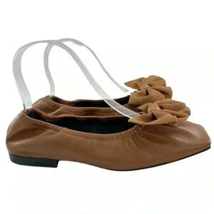 Mansur Gavriel ballet flats size 37 7 brown leather square toe bow balletcore